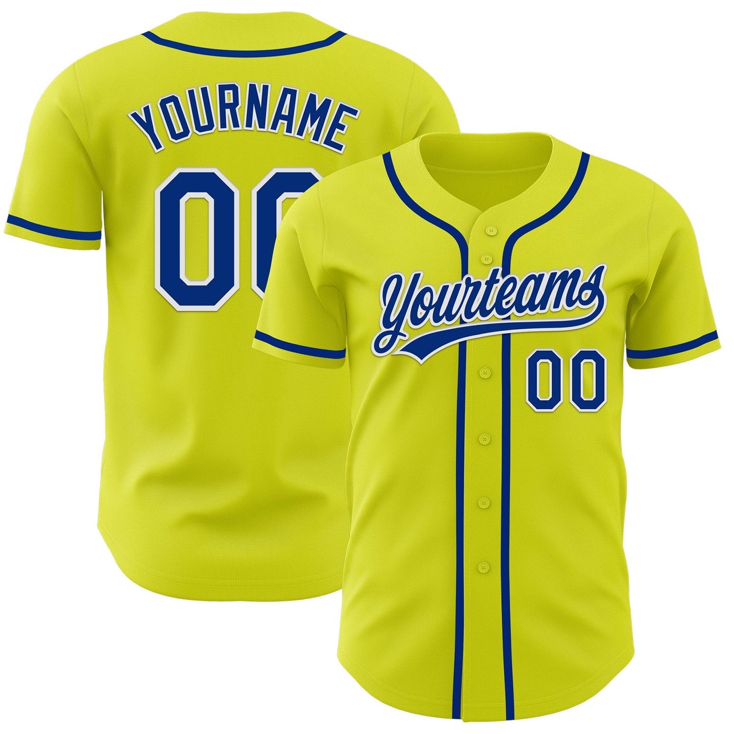 Custom Neon Yellow Royal-White Authentic Baseball Jersey baseball jersey product view 1
