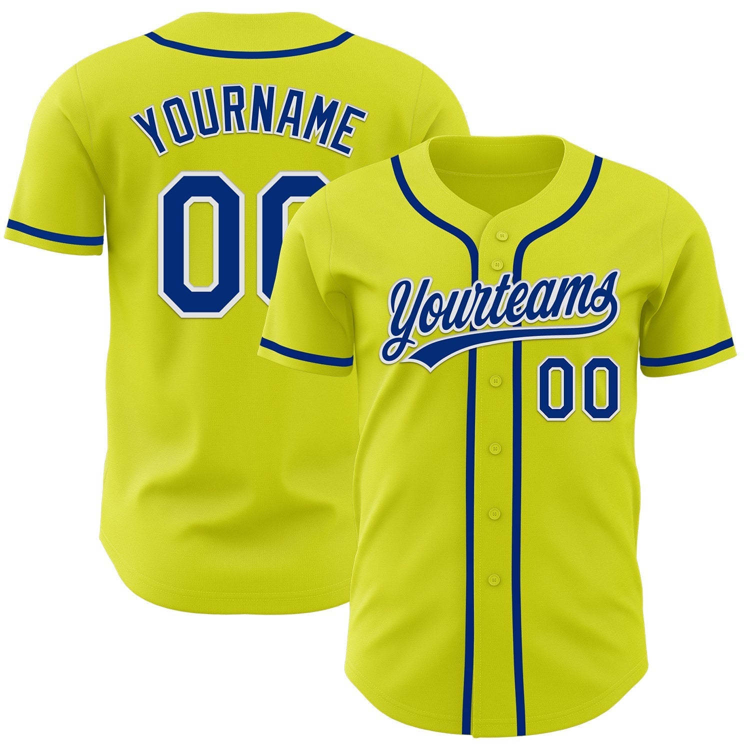 Custom Neon Yellow Royal-White Authentic Baseball Jersey baseball jersey product view 1