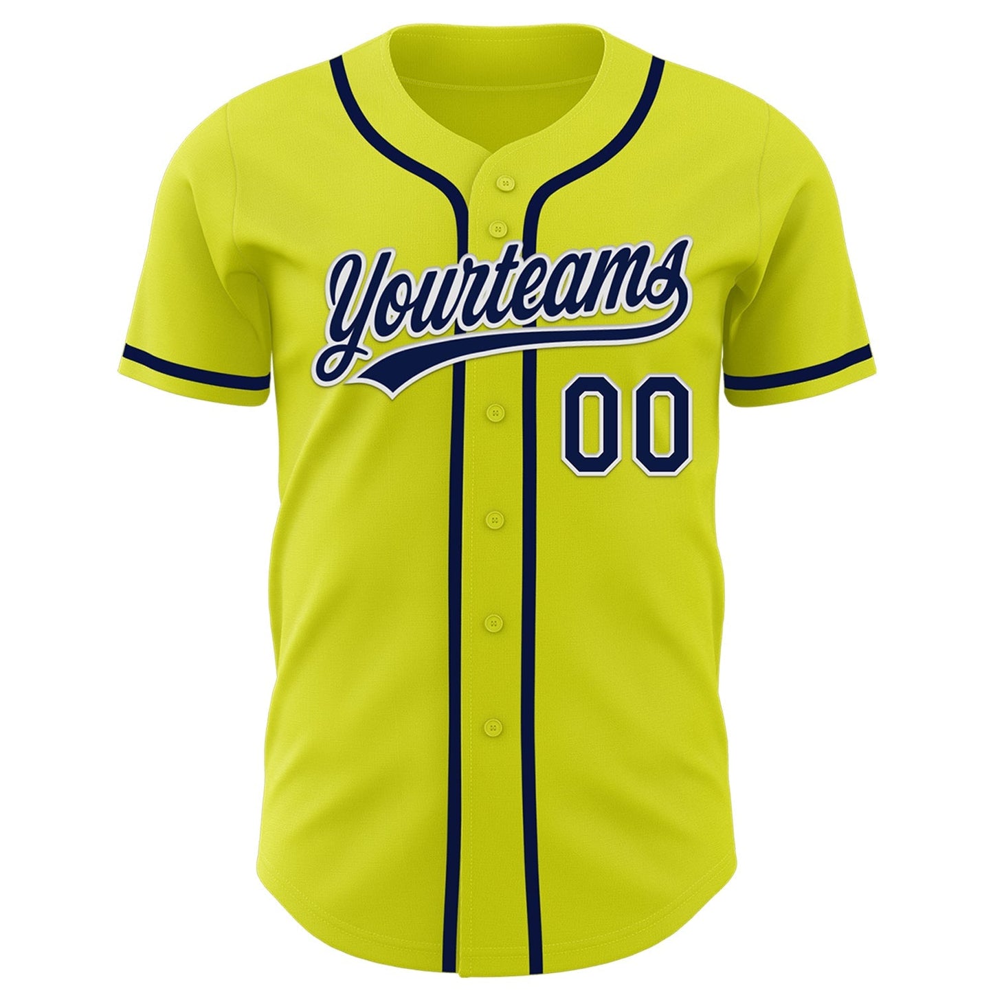 Custom Neon Yellow Navy-White Authentic Baseball Jersey baseball jersey product view 2