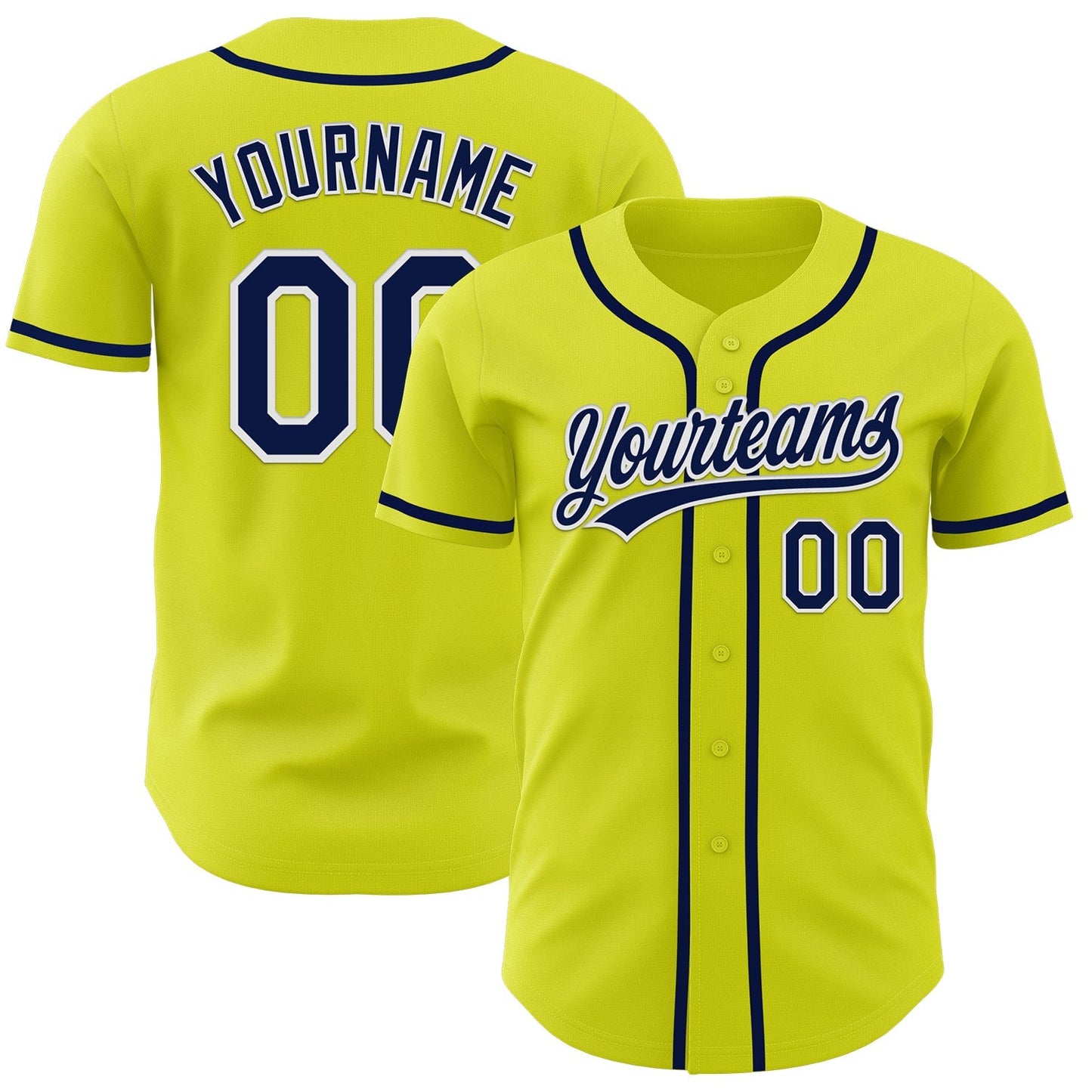 Custom Neon Yellow Navy-White Authentic Baseball Jersey baseball jersey product view 1