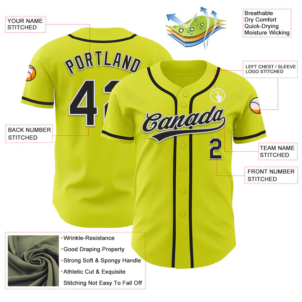 Custom Neon Yellow Black-White Authentic Baseball Jersey baseball jersey product view 3