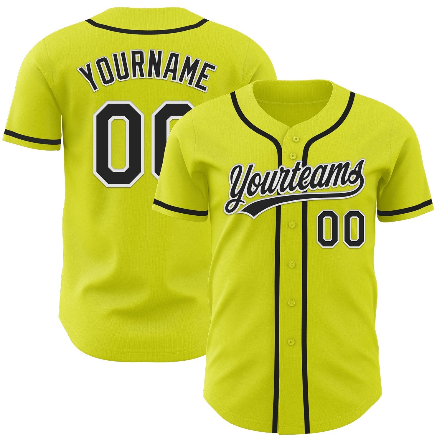 Custom Neon Yellow Black-White Authentic Baseball Jersey baseball jersey product view 1