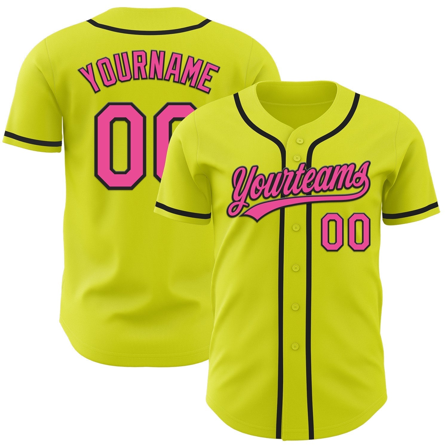 Custom Neon Yellow Pink-Black Authentic Baseball Jersey baseball jersey product view 1