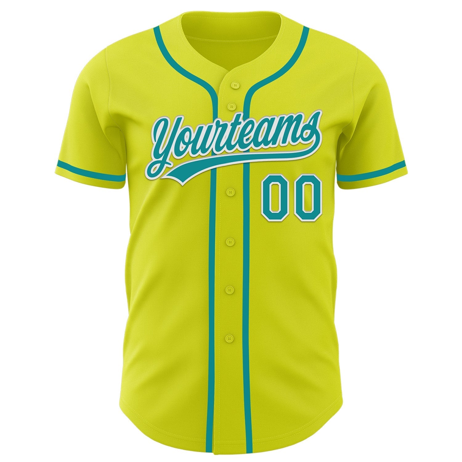 Custom Neon Yellow Teal-White Authentic Baseball Jersey baseball jersey product view 2