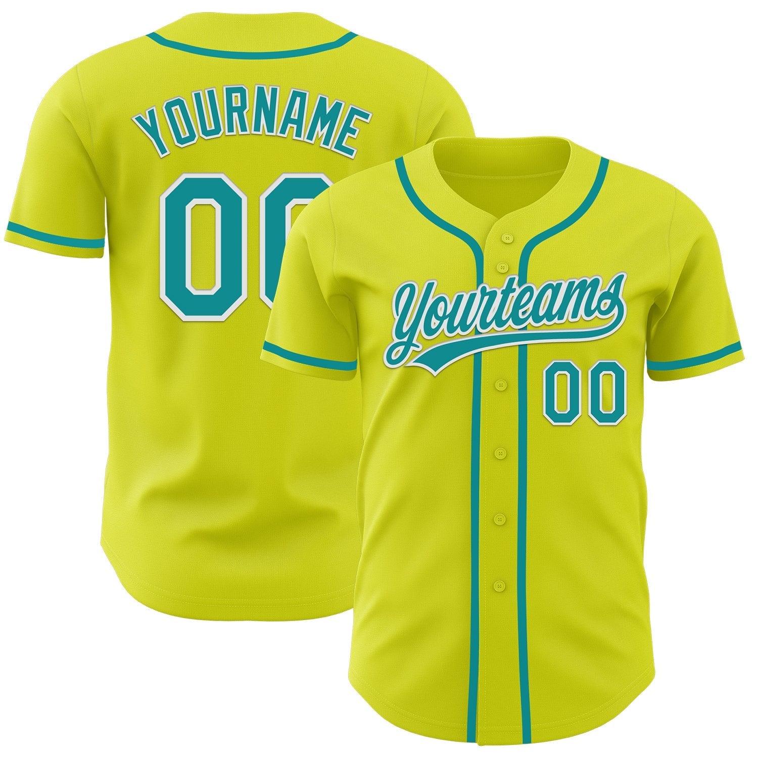 Custom Neon Yellow Teal-White Authentic Baseball Jersey baseball jersey product view 1