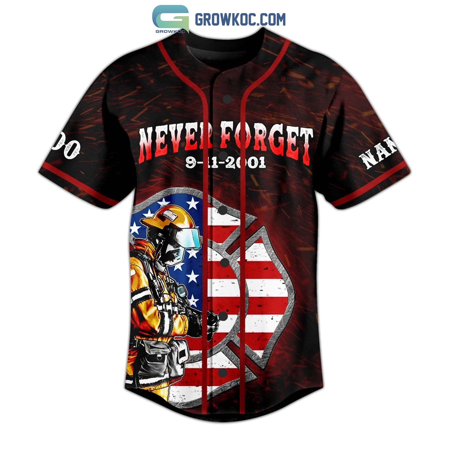 Never Forget 9 11 2001 22th Anniversary Bravery Honor Sacrifice Personalized Baseball Jersey baseball jersey product view 2