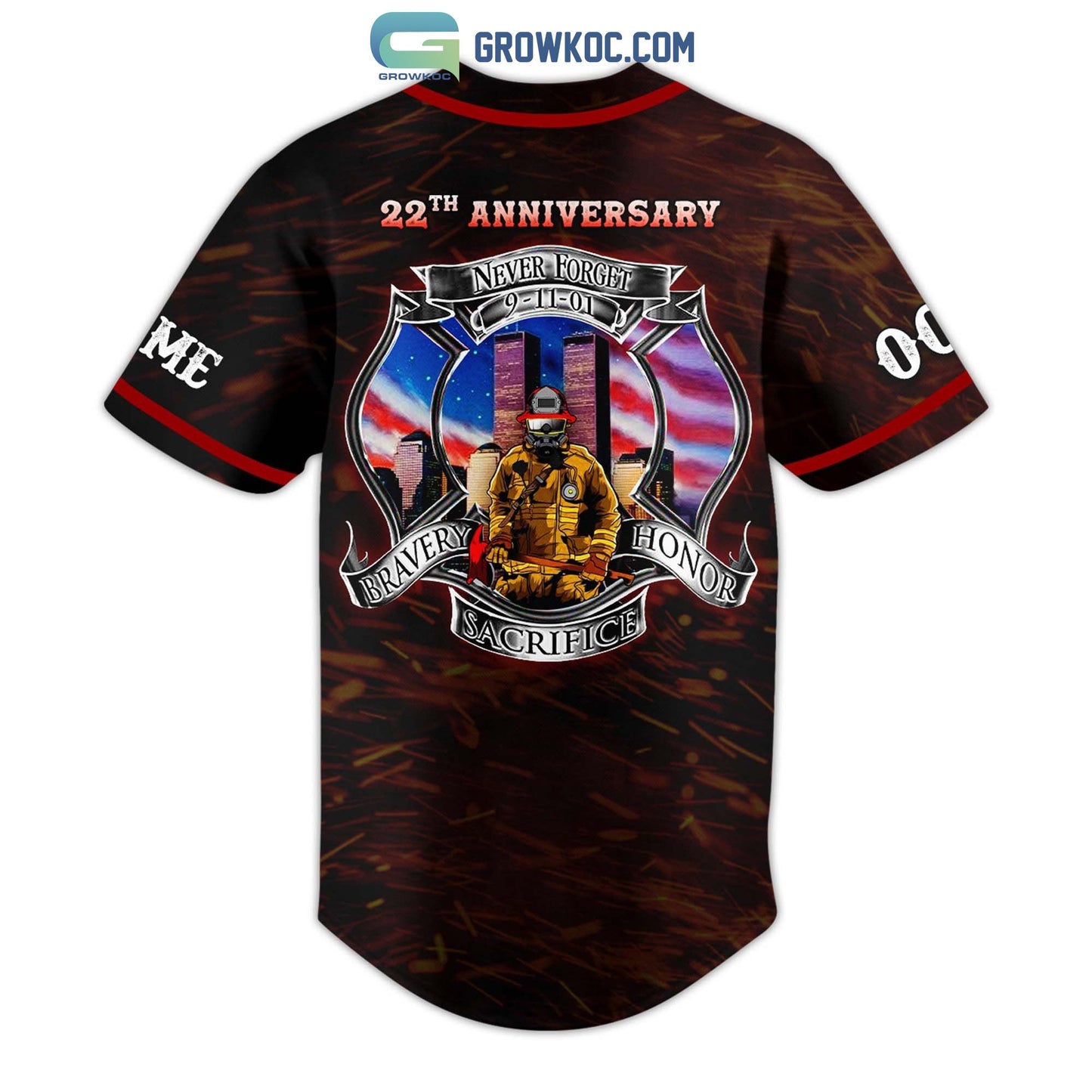 Never Forget 9 11 2001 22th Anniversary Bravery Honor Sacrifice Personalized Baseball Jersey baseball jersey product view 3