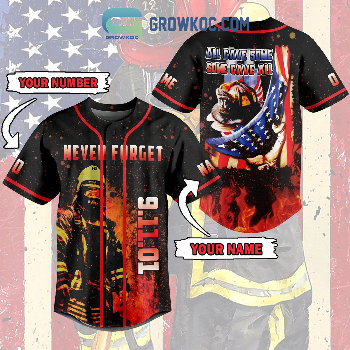 Never Forget September 11 All Gave Some Some Gave All Personalized Baseball Jersey baseball jersey product view 1
