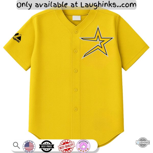 New Printed Gold Majestic Houston Astros Baseball Jersey Shirt baseball jersey product view 1