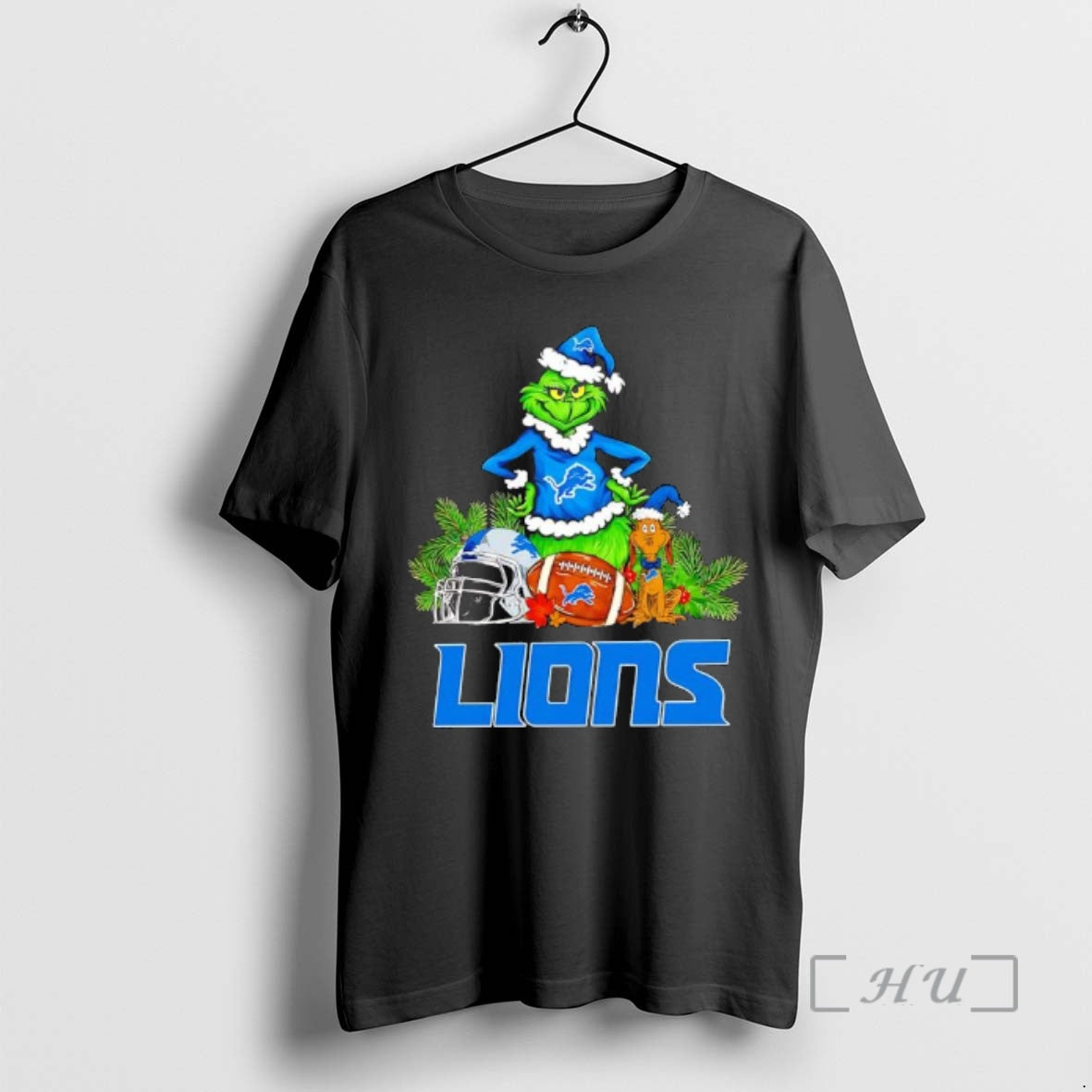 New The Grinch And Max Detroit Lions Christmas Helmet Items - T-Shirt, Sweatshirt, Hoodie