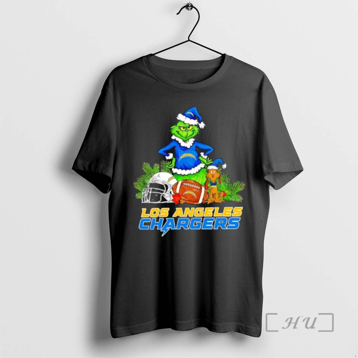 New The Grinch And Max Los Angeles Chargers Christmas Helmet Items Premium T Shirts Sweater - T-Shirt, Sweatshirt, Hoodie
