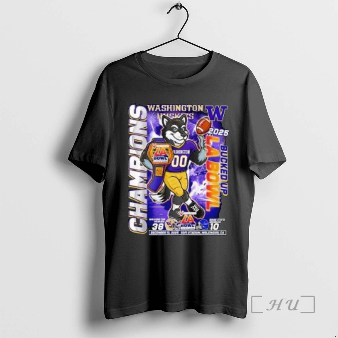 New Washington Huskies Bucked Up La Bowl Champions 2025 Mascot Circle Black Premium T Shirts - T-Shirt, Sweatshirt, Hoodie