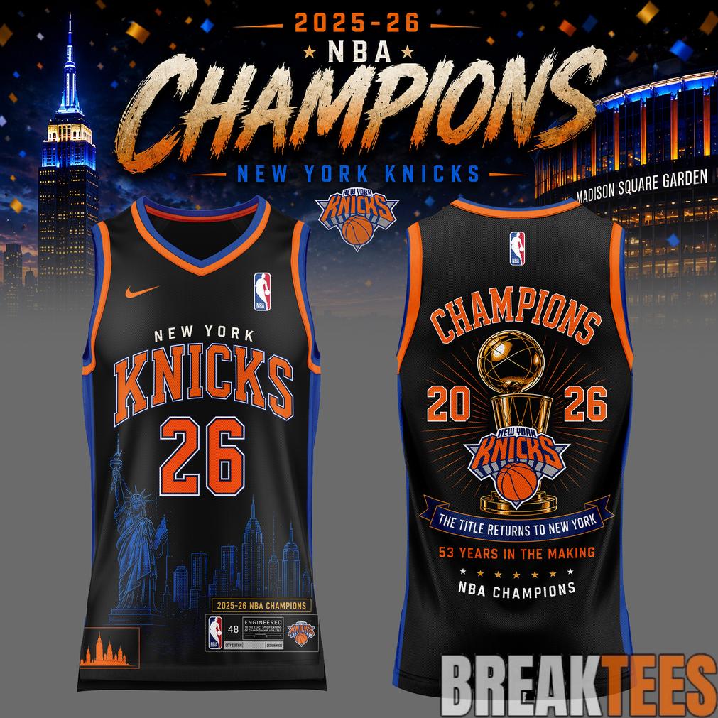 New York Knick 2026 NBA Champions Basketball Jersey  Black Unisex T-shirt, Sweatshirt, Hoodie, Long Sleeve Tee - T-Shirt, Sweatshirt, Hoodie
