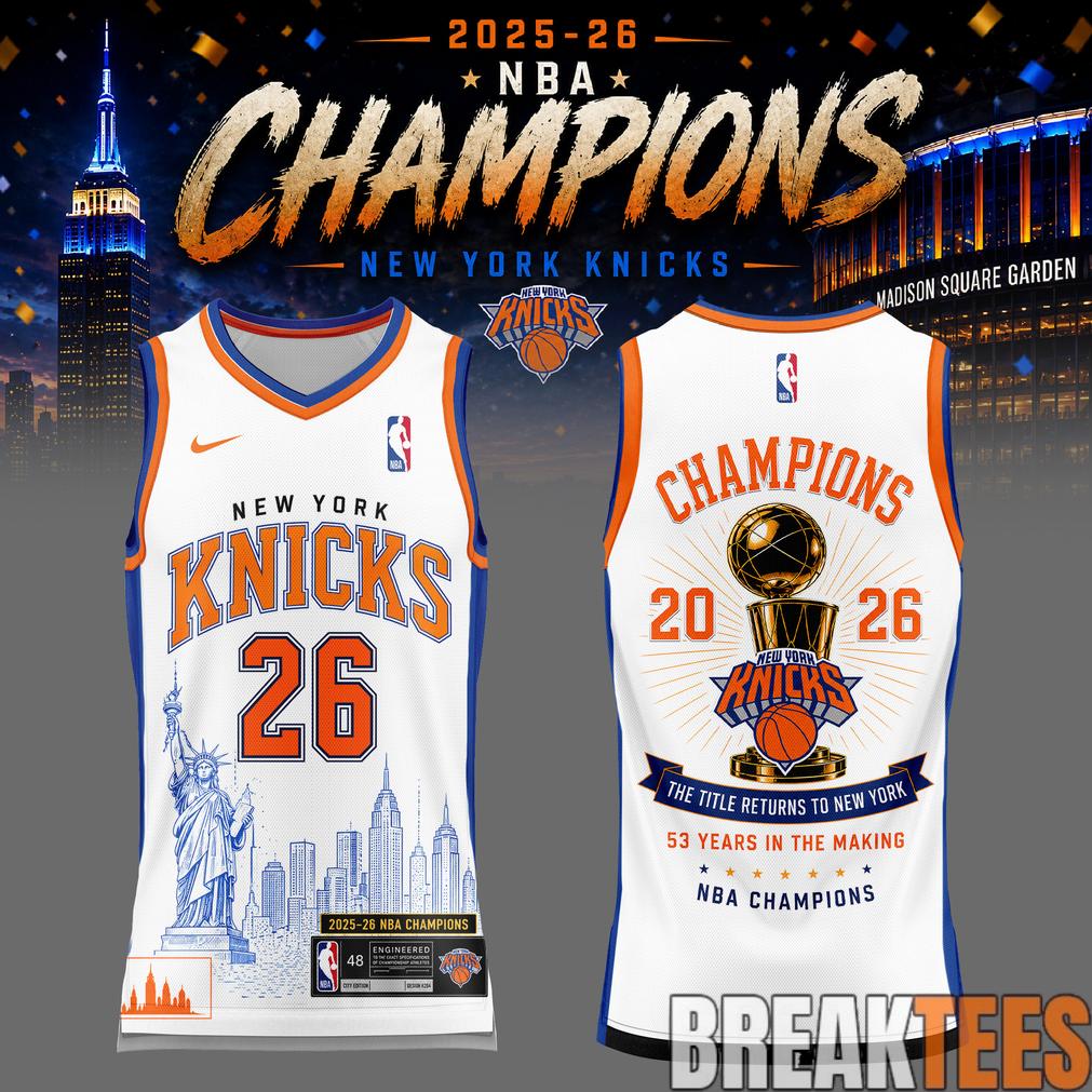 New York Knick 2026 NBA Champions Basketball Jersey – White basketball jersey product view 1