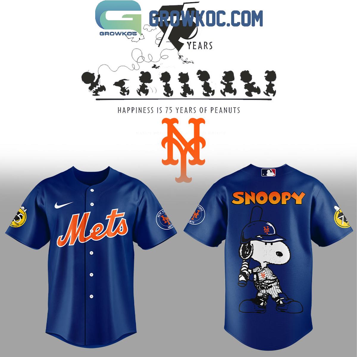 New York Mets Happiness Is 75 Years Of Peanuts Baseball Jersey baseball jersey product view 1