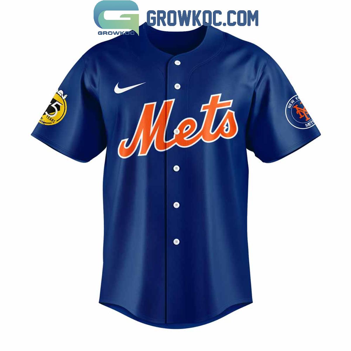 New York Mets Happiness Is 75 Years Of Peanuts Baseball Jersey baseball jersey product view 2