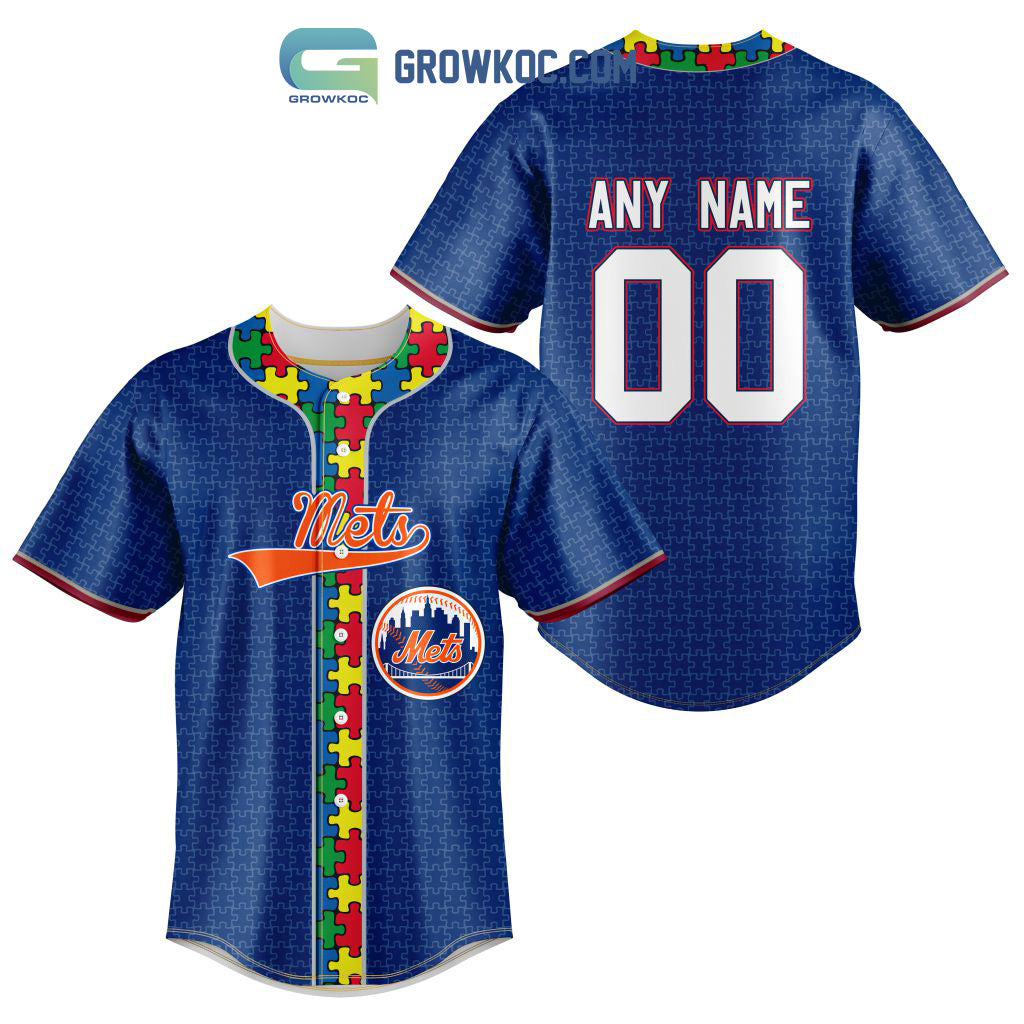 New York Mets MLB Fearless Against Autism Personalized Baseball Jersey baseball jersey product view 1