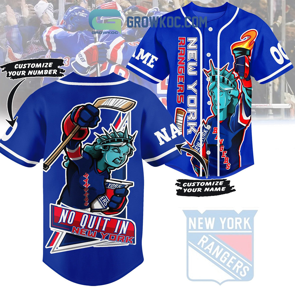 New York Rangers No Quit In New York Personalized Baseball Jersey baseball jersey product view 1