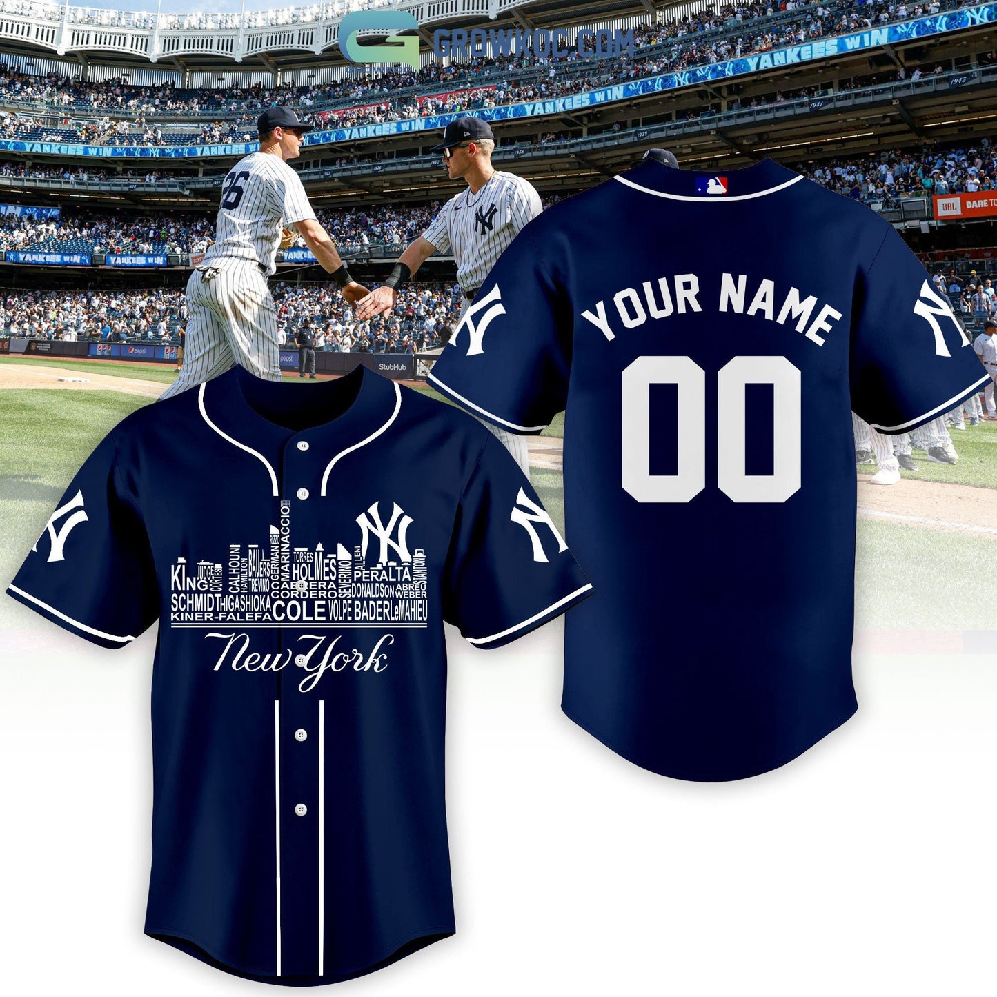 New York Yankees City Champions Best Team Navy Design Personalized Baseball Jersey baseball jersey product view 1