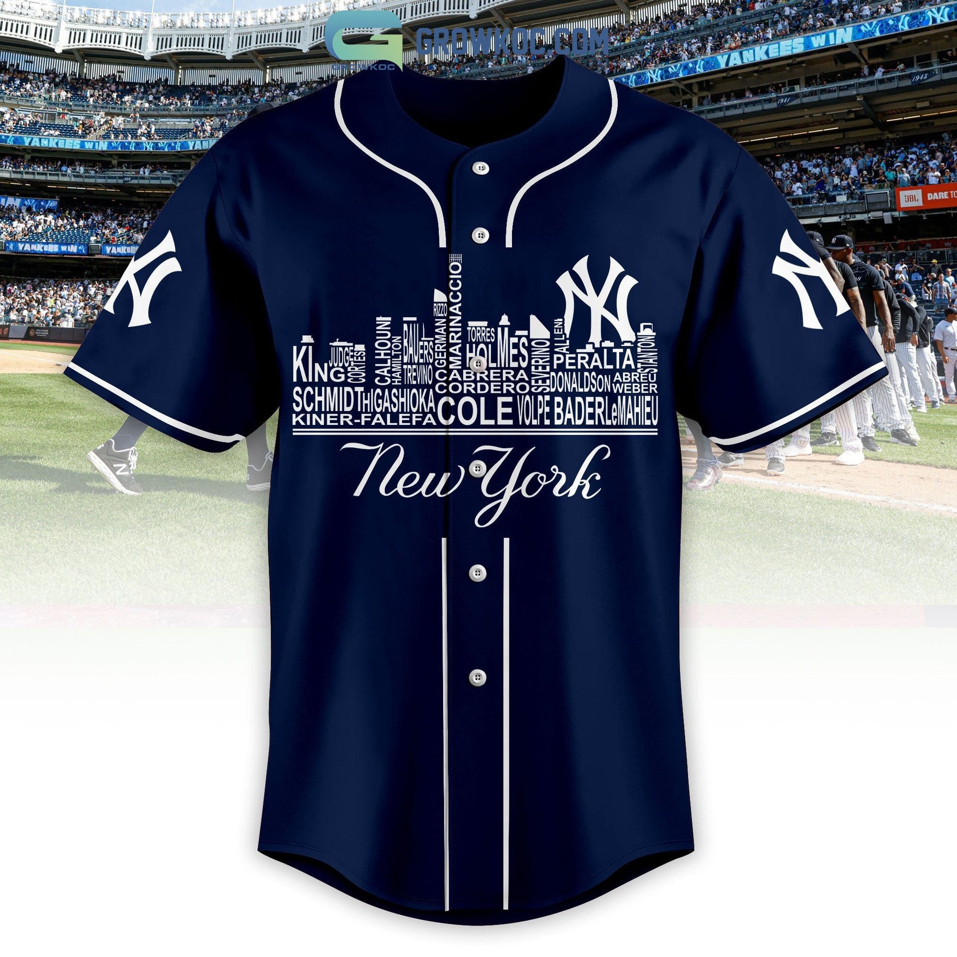 New York Yankees City Champions Best Team Navy Design Personalized Baseball Jersey baseball jersey product view 2