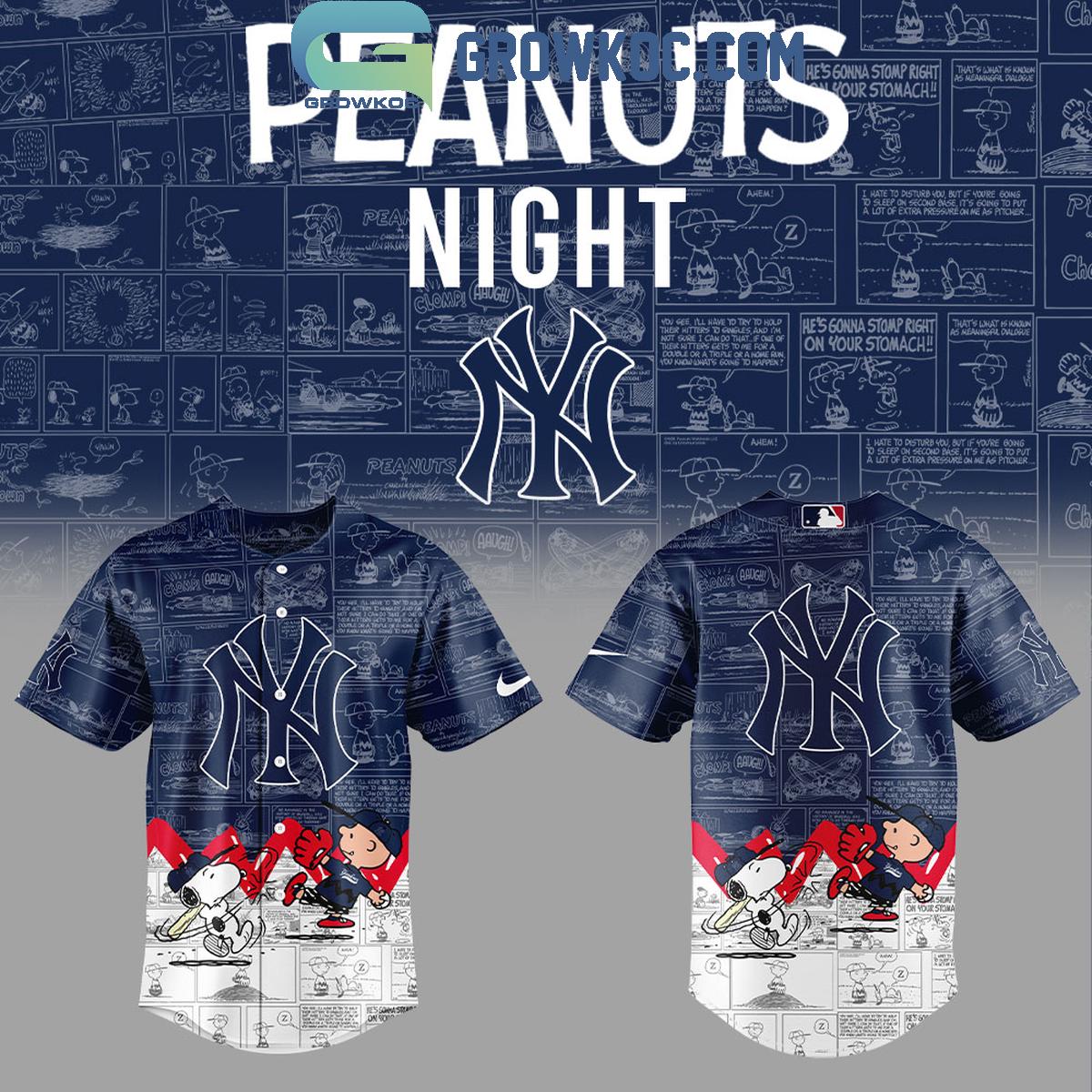 New York Yankees Peanuts 75th Anniversary Baseball Jersey baseball jersey product view 1