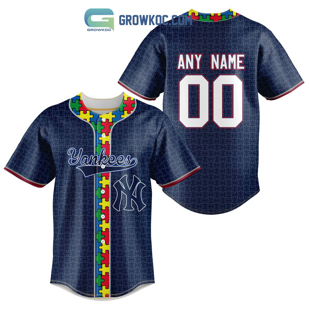 NewYork Yankees MLB Fearless Against Autism Personalized Baseball Jersey baseball jersey product view 1