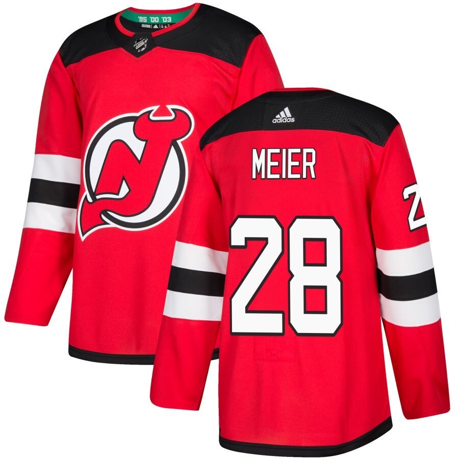 New Jersey Devils #28 Timo Meier Red Hockey Jersey hockey jersey product view 1