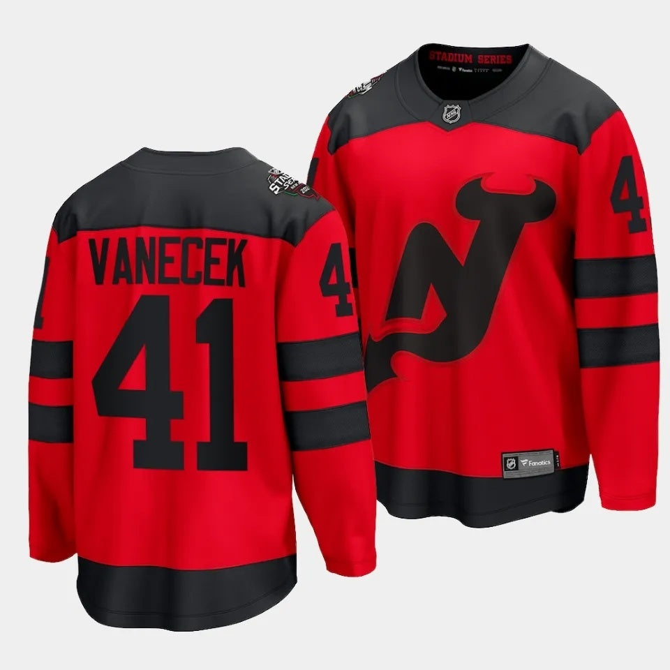 New Jersey Devils #41 Vitek Vanecek 2024 NHL Stadium Series Jersey Red Hockey Jersey hockey jersey product view 1