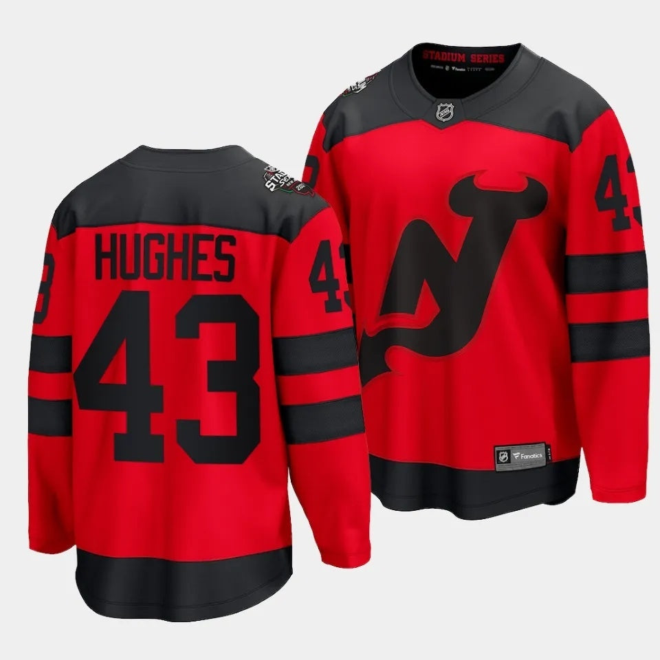 New Jersey Devils #43 Luke Hughes 2024 NHL Stadium Series Jersey Red Hockey Jersey hockey jersey product view 1