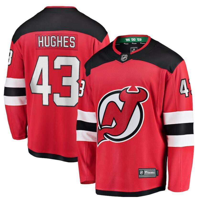 New Jersey Devils #43 Luke Hughes Branded Home Breakaway Player Jersey - Red Hockey Jersey hockey jersey product view 1