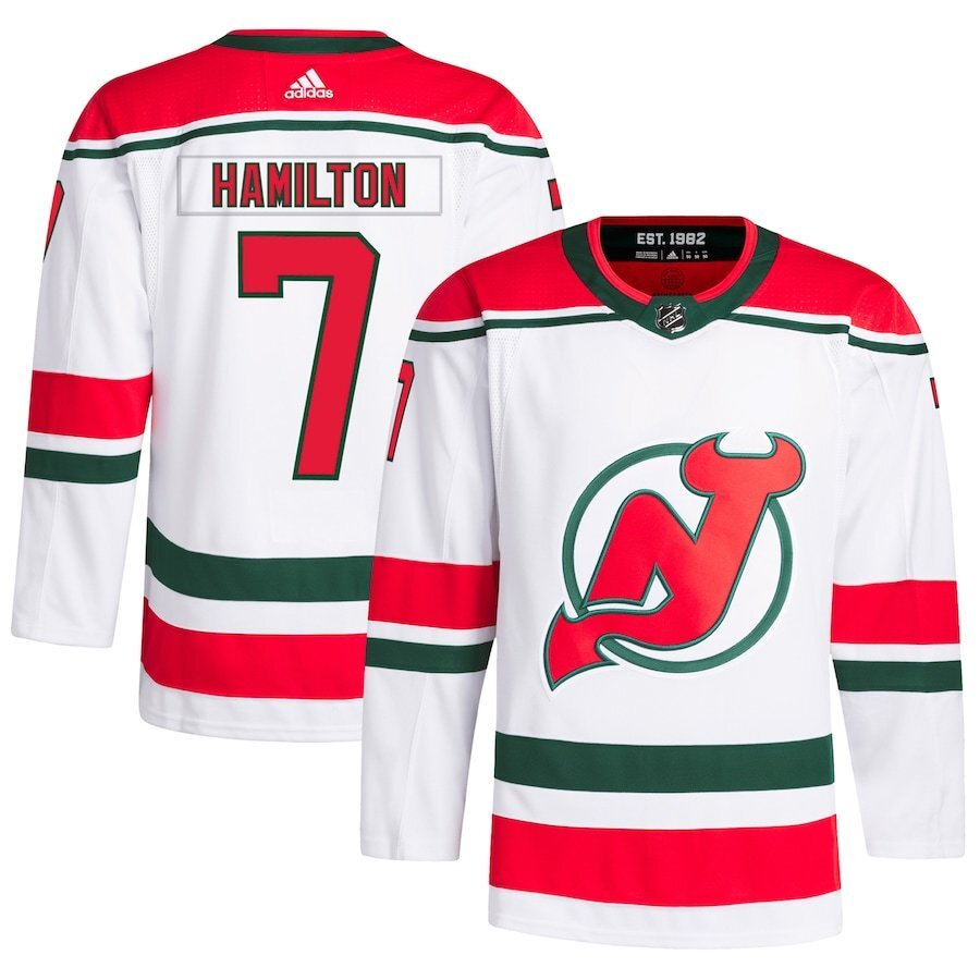 New Jersey Devils #7 Dougie Hamilton 2022 23 Heritage Hockey Jersey hockey jersey product view 1