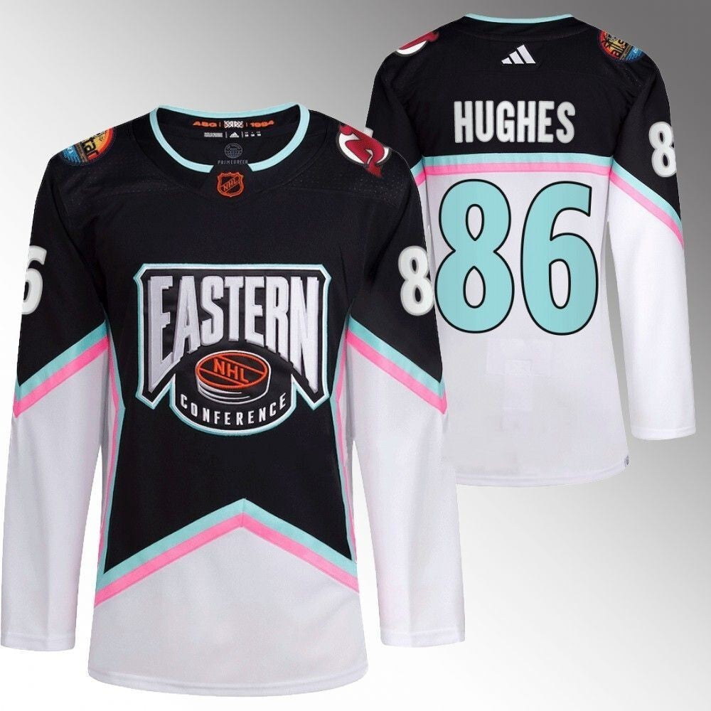New Jersey Devils #86 Jack Hughes 2023 NHL All-Star Black Eastern Conference Jersey Hockey Jersey hockey jersey product view 1