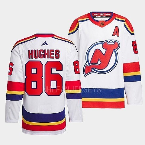 New Jersey Devils #86 jack-hughes-white-2022reverse-retro-2.0-authentic-primegreen-jersey Hockey Jersey hockey jersey product view 1
