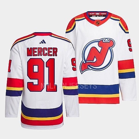 New Jersey Devils #91 dawson-mercer-white-2022reverse-retro-2.0-authentic-primegreen-jersey hockey jersey product view 1