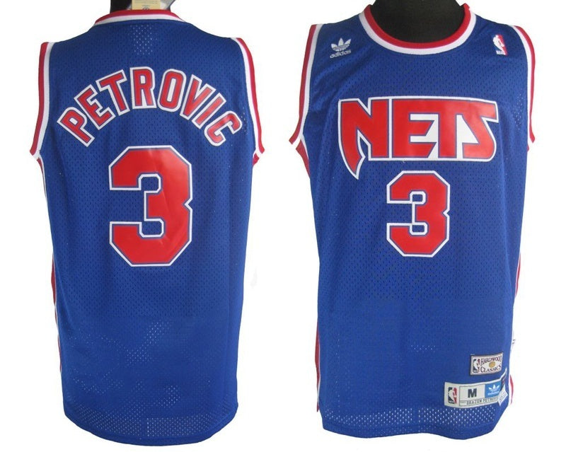 New Jersey Nets #3 Petrovic Nets 3 Retro Blue Basketball Jersey basketball jersey product view 1