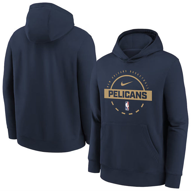 New Orleans Pelicans Navy 2025 26 Practice Club Pullover Hoodie Basketball Jersey basketball jersey product view 1
