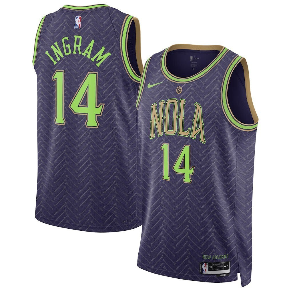 New Orleans Pelicans #14 Brandon Ingram Unisex 202425 Swingman Player Jersey - City Edition - Purple basketball jersey product view 1