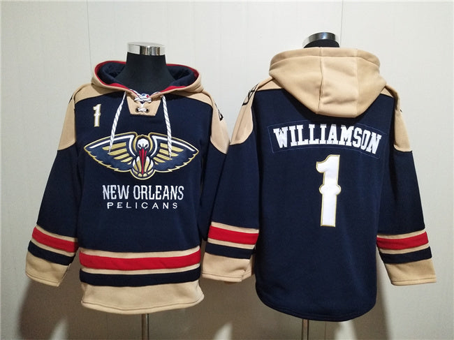 New Orleans Pelicans #1 Zion Williamson Navy Ageless Must-Have Lace-Up Pullover Basketball Jersey basketball jersey product view 1