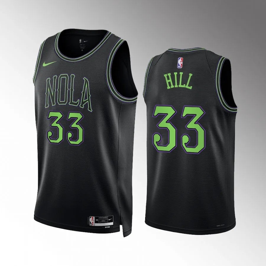 New Orleans Pelicans #33 Malcolm Hill 2023-24 Black City Edition Basketball Jersey basketball jersey product view 1
