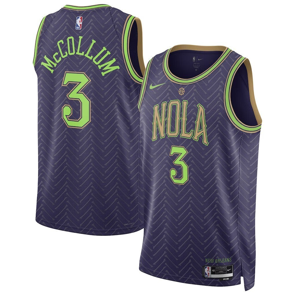 New Orleans Pelicans #3 CJ McCollum Unisex 202425 Swingman Player Jersey - City Edition - Purple basketball jersey product view 1
