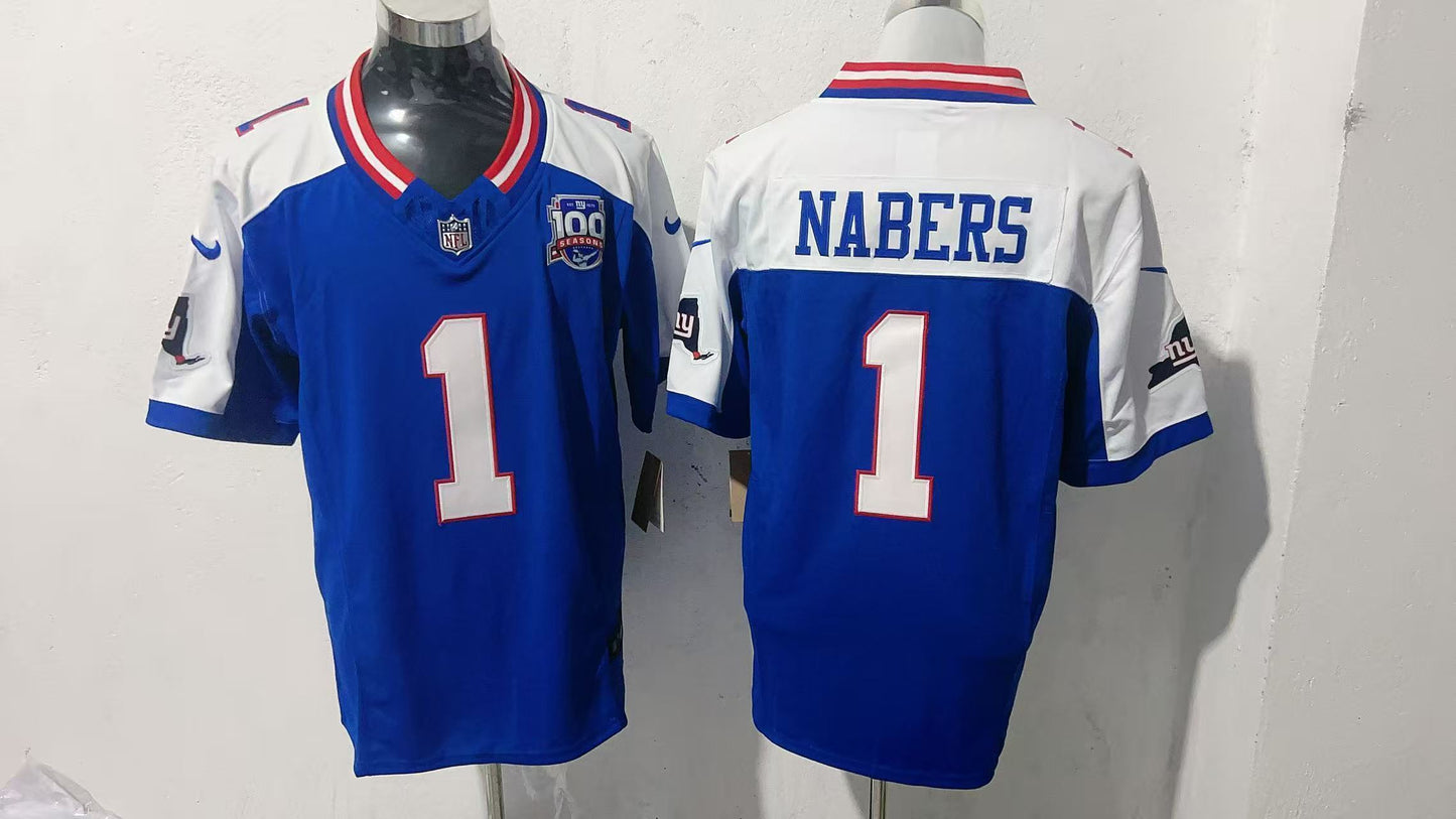 New York Giants #1 Malik Nabers Style 5 Football Jersey football jersey product view 1