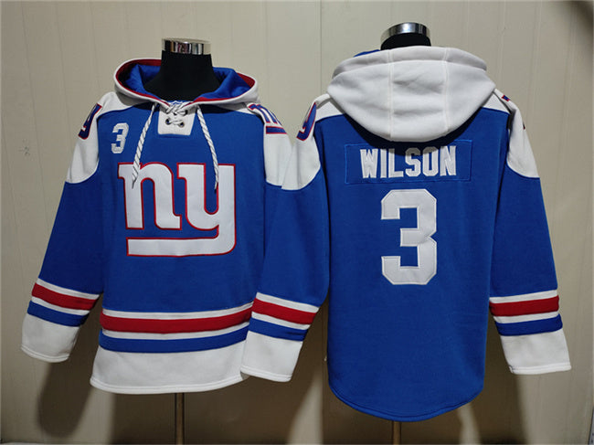 New York Giants #3 Russell Wilson Blue Ageless Must-Have Lace-Up Pullover Football Jersey football jersey product view 1