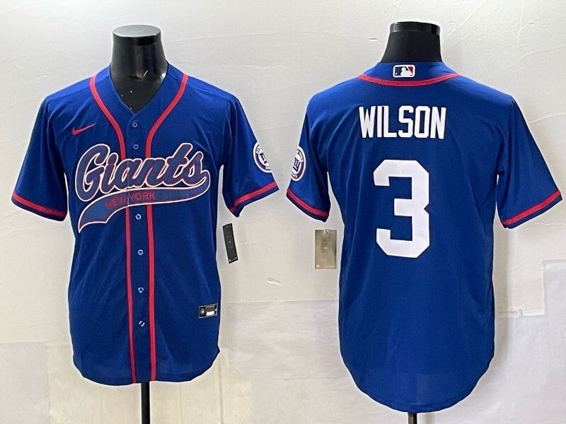 New York Giants #3 Russell Wilson Giants Collaboration Football Jersey football jersey product view 1