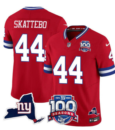 New York Giants #44 Cam Skattebo Red 2025 Draft F.U.S.E. 100th Season & State Patch Football Jersey football jersey product view 1