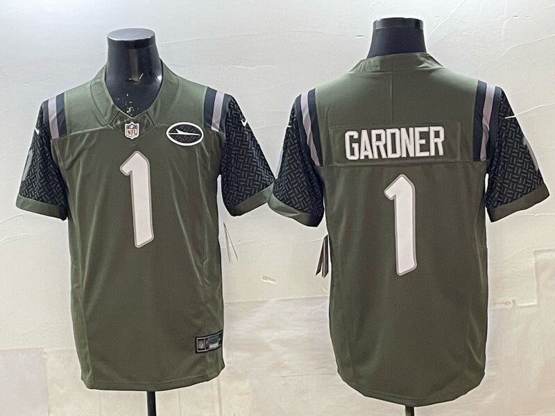 New York Jets #1 Sauce Gardner Jets Retro 5 Edition Football Jersey football jersey product view 1