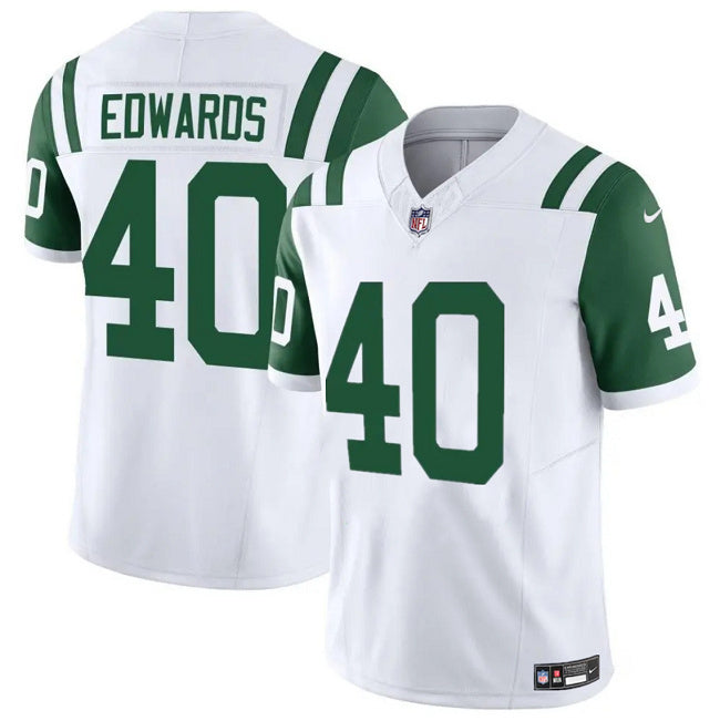 New York Jets #40 Donovan Edwards White 2025 F.U.S.E. Classic Alternate Vapor Football Jersey football jersey product view 1