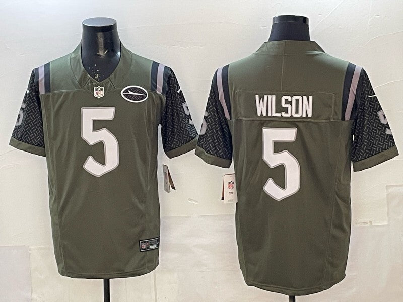 New York Jets #5 Garrett Wilson Jets 5 Edition Retro Adult Football Jersey football jersey product view 1
