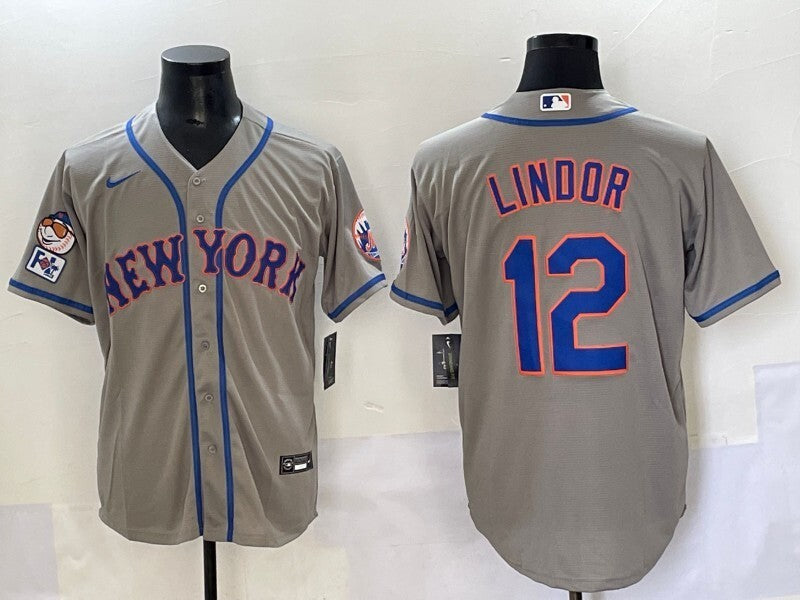 New York Mets #12 Francisco Lindor Mets Adult Style 5 Baseball Jersey baseball jersey product view 1