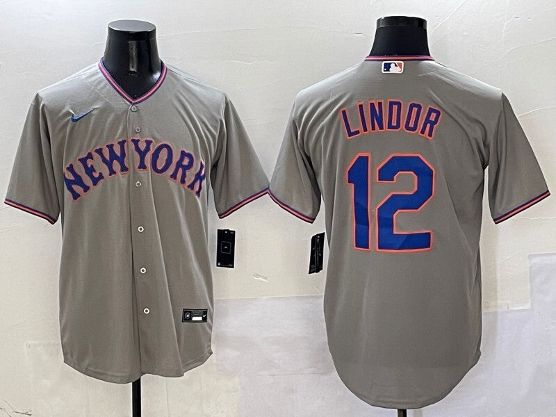 New York Mets #12 Francisco Lindor Mets V2 Style 2 Baseball Jersey baseball jersey product view 1