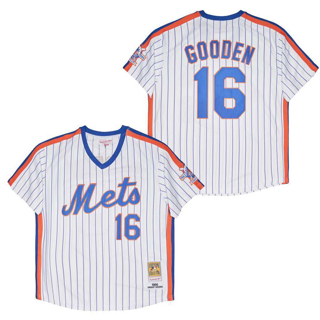New York Mets #16 Dwight Gooden Mets 16 White 1986 Retro Baseball Jersey baseball jersey product view 1